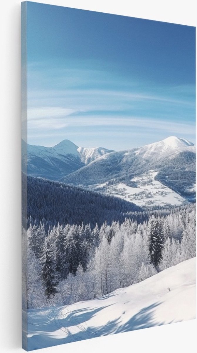 Saammp Canvas Schilderij - Natuur - Berg - Water omringd door bomen - landschap - 75x100 - Foto op canvas - Wanddecoratie - Muurdecoratie Woonkamer - Slaapkamer decoratie - Canvas Print Multicolor