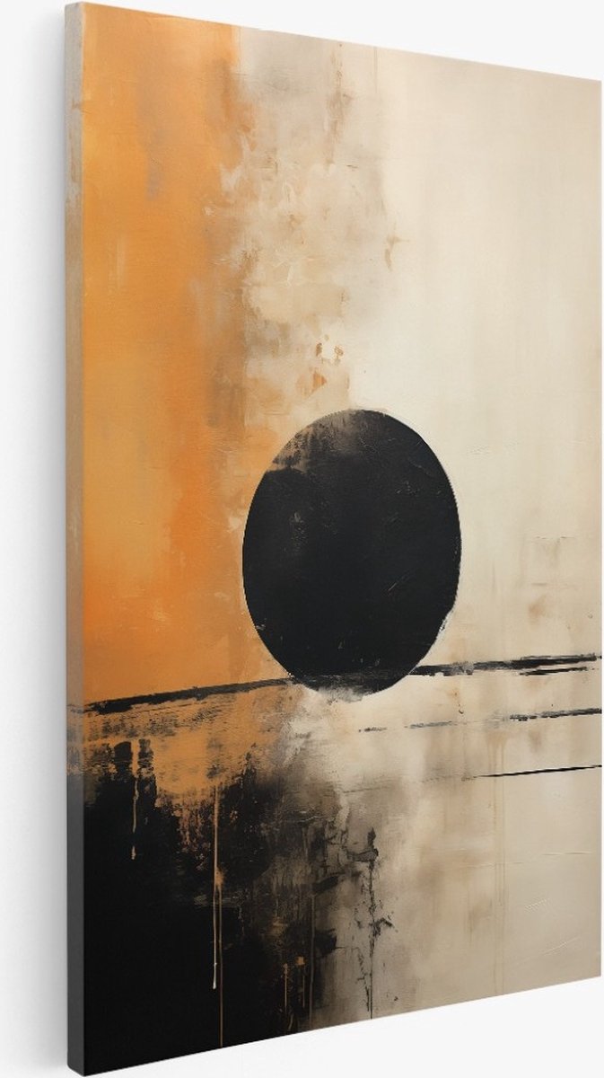 Saammp Canvas Schilderij - Abstract - Kunst - Zwarte bal - 75x100 - Foto op canvas - Wanddecoratie - Muurdecoratie Woonkamer - Slaapkamer decoratie - Canvas Print Multicolor