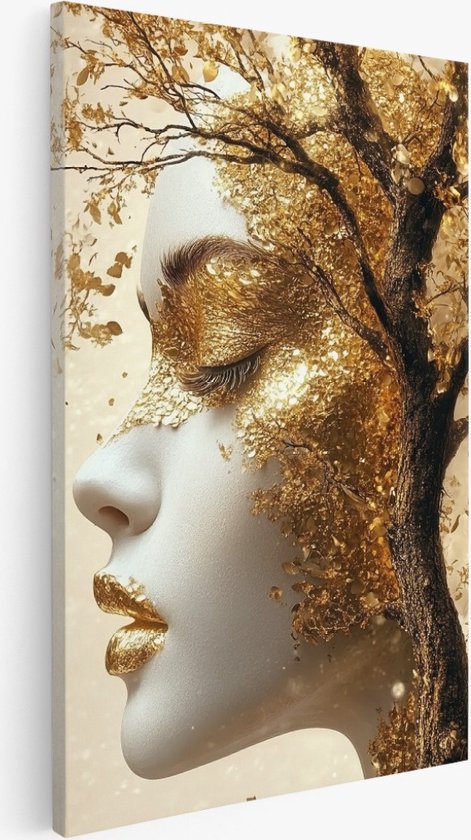 Saammp - Peinture sur toile - Femme avec un grand arbre doré - abstrait - 60x90 - Photo sur toile - Décoration murale - Décoration murale murale Salon - Décoration chambre - Impression sur toile