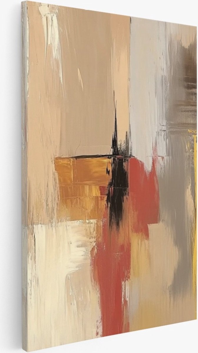 Saammp Canvas Schilderij - Geel - Rood - kwastvegen - Abstracte wanddecoratie- 40x50 - Foto op canvas - Wanddecoratie - Muurdecoratie Woonkamer - Kantoor Decoratie Multicolor