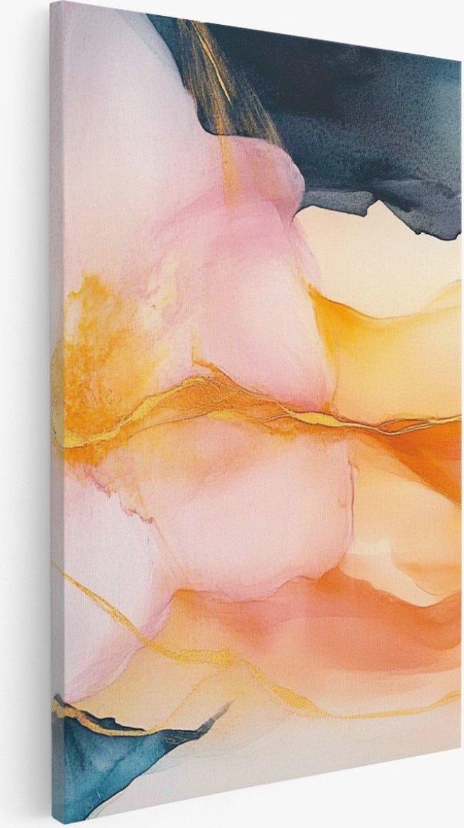 Saammp Canvas Schilderij - Bloem in marmer - Abstract kunstwerk - 100x150 - Foto op canvas - Wanddecoratie - Muurdecoratie Woonkamer - Slaapkamer decoratie - Canvas Print Multicolor