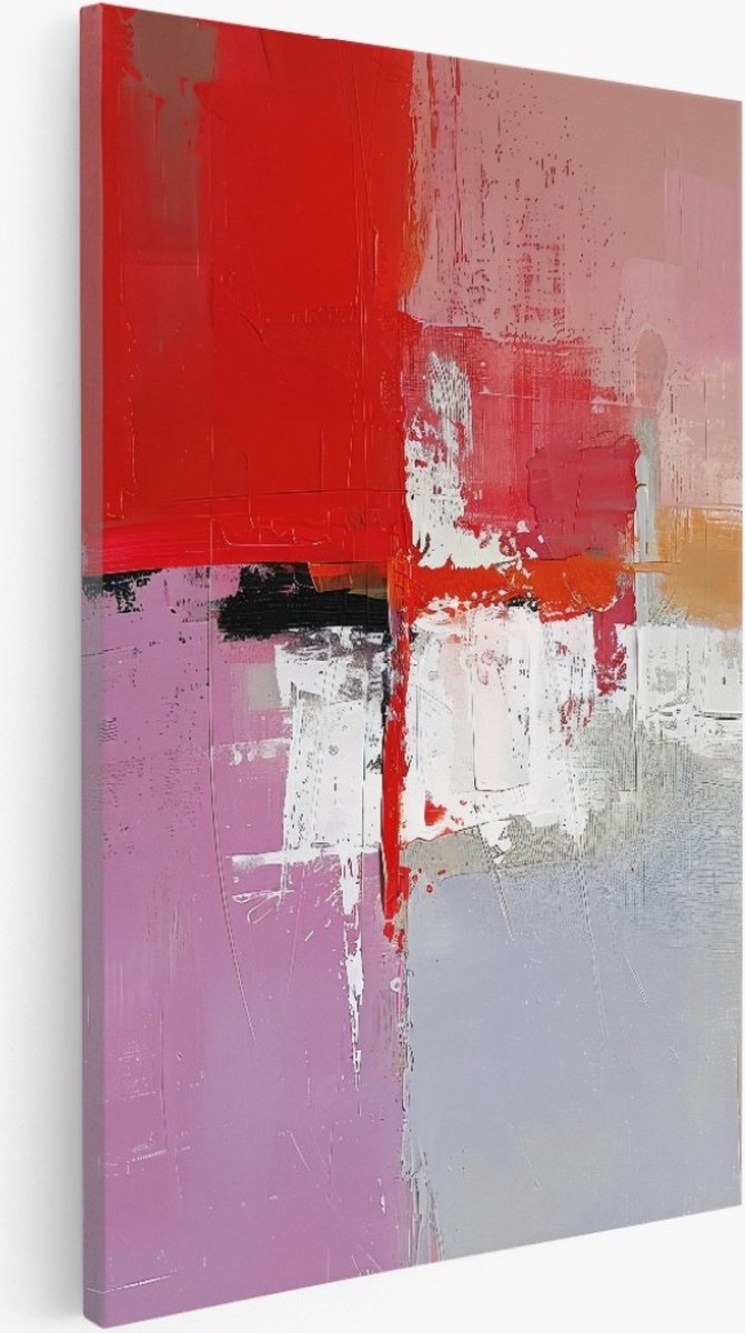Saammp Canvas Schilderij - Abstract - rood - Kunst - Kleurrijk - 30x45 - Foto op canvas - Wanddecoratie - Muurdecoratie Woonkamer - Slaapkamer decoratie - Canvas Print Multicolor