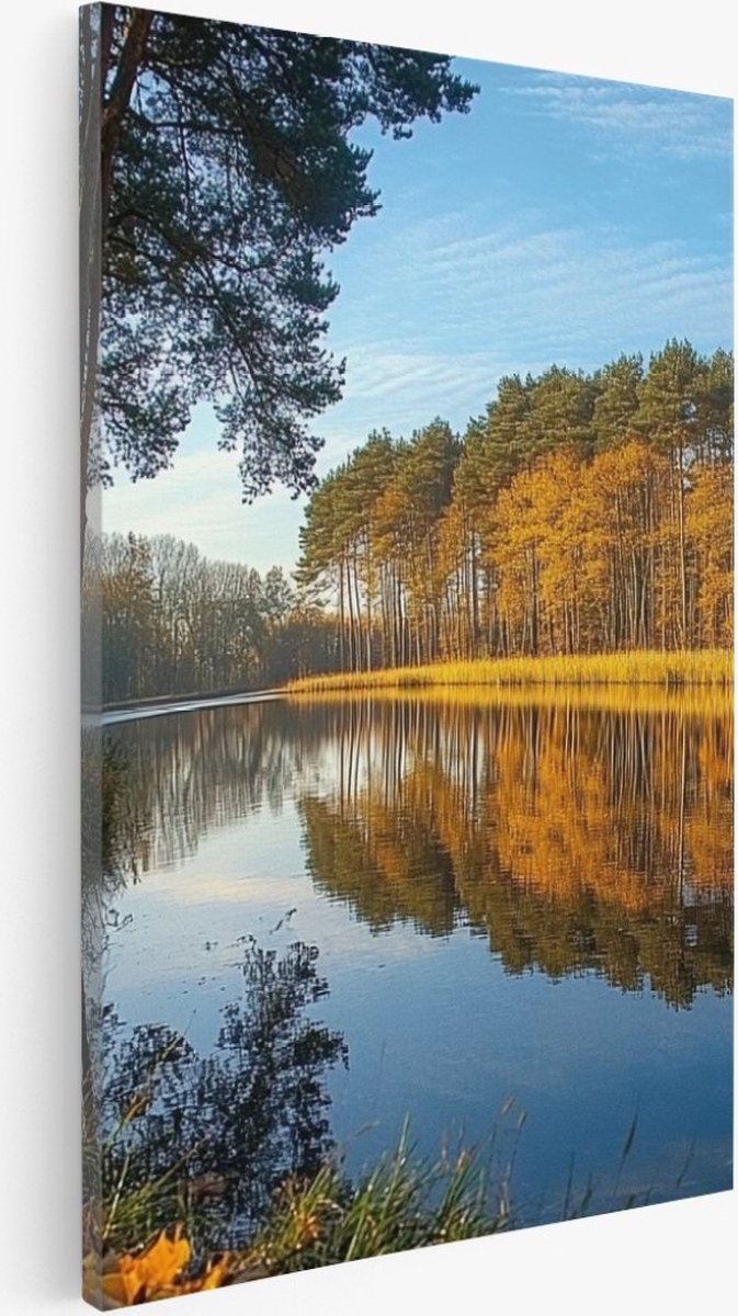 Saammp Canvas Schilderij - Natuur - Bos met mist - Herst - landschappen - 20x30 - Foto op canvas - Wanddecoratie - Muurdecoratie Woonkamer - Slaapkamer decoratie - Canvas Print Multicolor