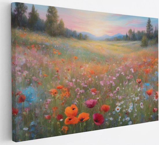 Tableau sur toile Saammp - Champ de fleurs - Nature - Paysage - 150x100 - Photo sur toile - Décoration murale Décoration murale de salon - Décoration de chambre - Impression sur toile