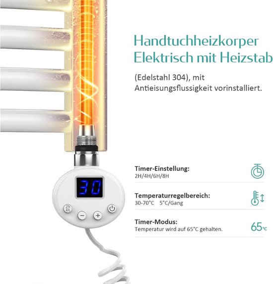 Slimme elektrische handdoekradiator met thermostaat black - Quality Heating