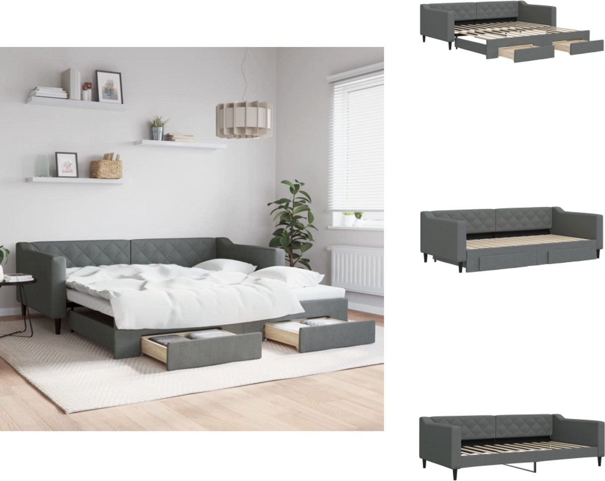 vidaXL Slaapbank 90x200 cm fluweel donkergrijs, bedbank, logeerbed, ledikant, bankbed, bed, gastenbed, ligbed, divan, dagbedframe, bedframe slaapbank