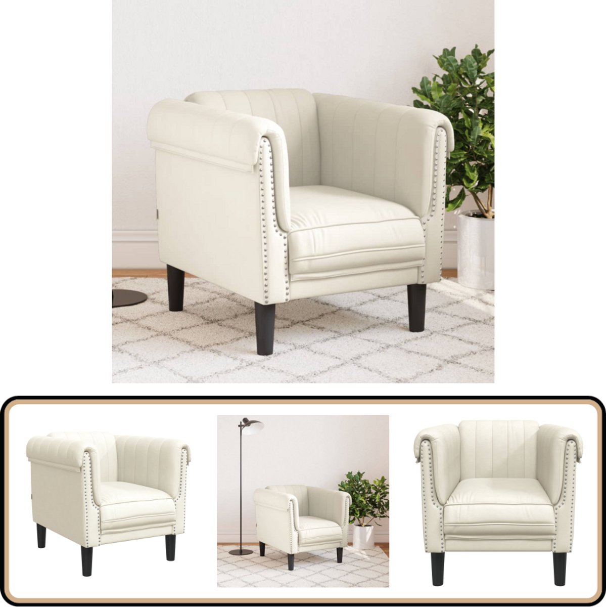 vidaXL - Fauteuil - fluweel - crèmekleurig