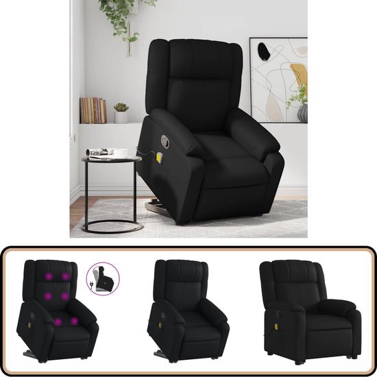vidaXL Sta-op-massagestoel - Verstelbaar - Kunstleer - Zwart Verstelbare Stoel - Massagerstoel - Sta-op Stoel - Fauteuil - Ergonomische Stoel