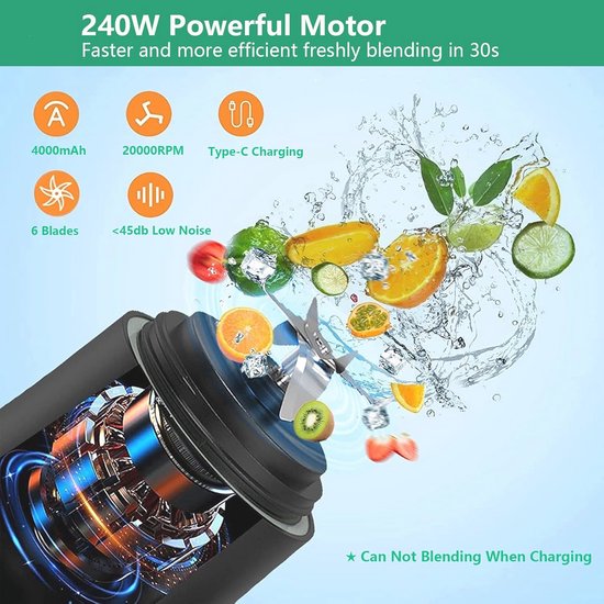 Draagbare Blender Smoothie Maker - 600 ml Mini-Mixer voor Smoothies en Shakes, 4000 mAh USB Oplaadbare Blender voor Kantoor, Camping en Reizen — afbeelding 2