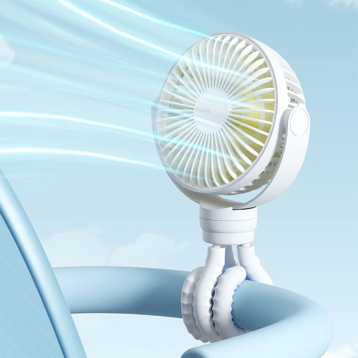 Draagbare wandelwagenventilator met 4000 mAh batterij en 4 snelheden - USB oplaadbare mini-ventilator met 360° draaiend statief