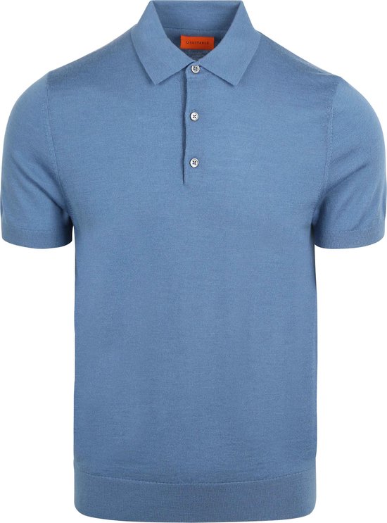 Suitable Polo Merinowol Blauw - Maat M - Heren - Polo shirt Heren met Korte mouw