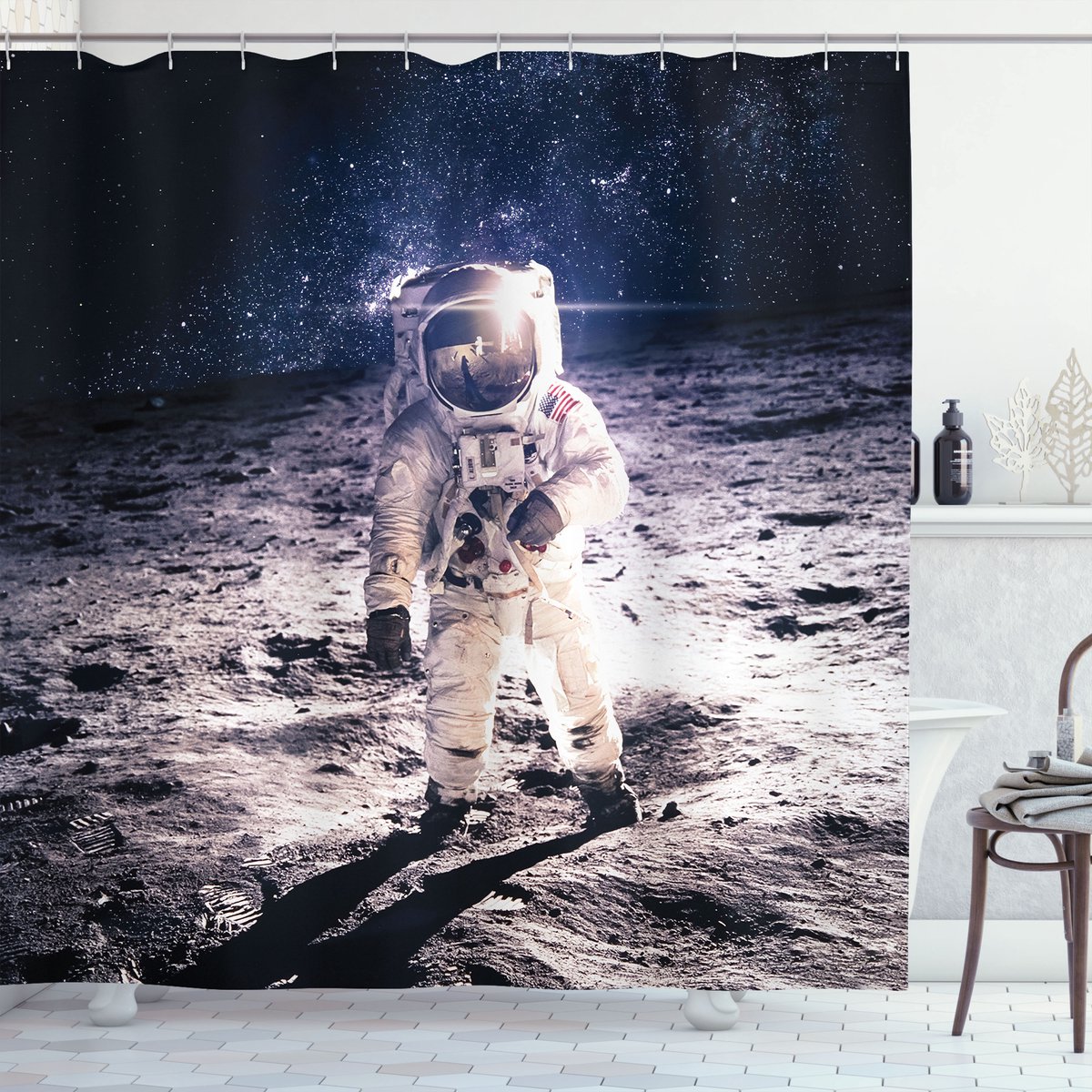 ABAKUHAUS – Douchegordijn maanoppervlak Journey – Bruin-Blauw, 175×220 cm