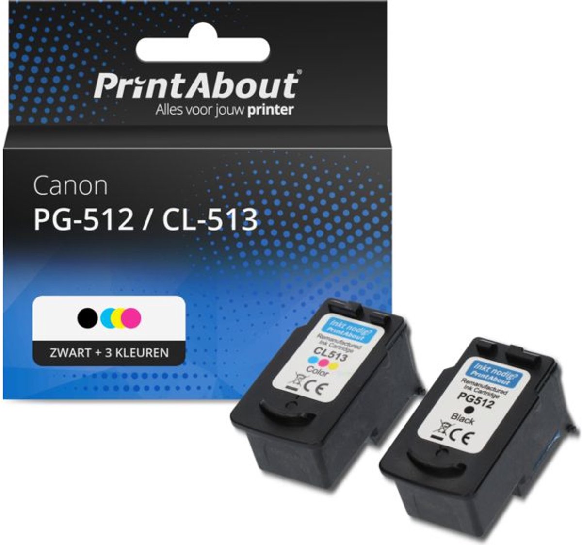 PrintAbout - Inktcartridge / Alternatief voor de Canon PG-512 / Zwart + 3 Kleuren