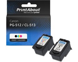 PrintAbout - Inktcartridge / Alternatief voor de Canon PG-512 / Zwart + 3 Kleuren