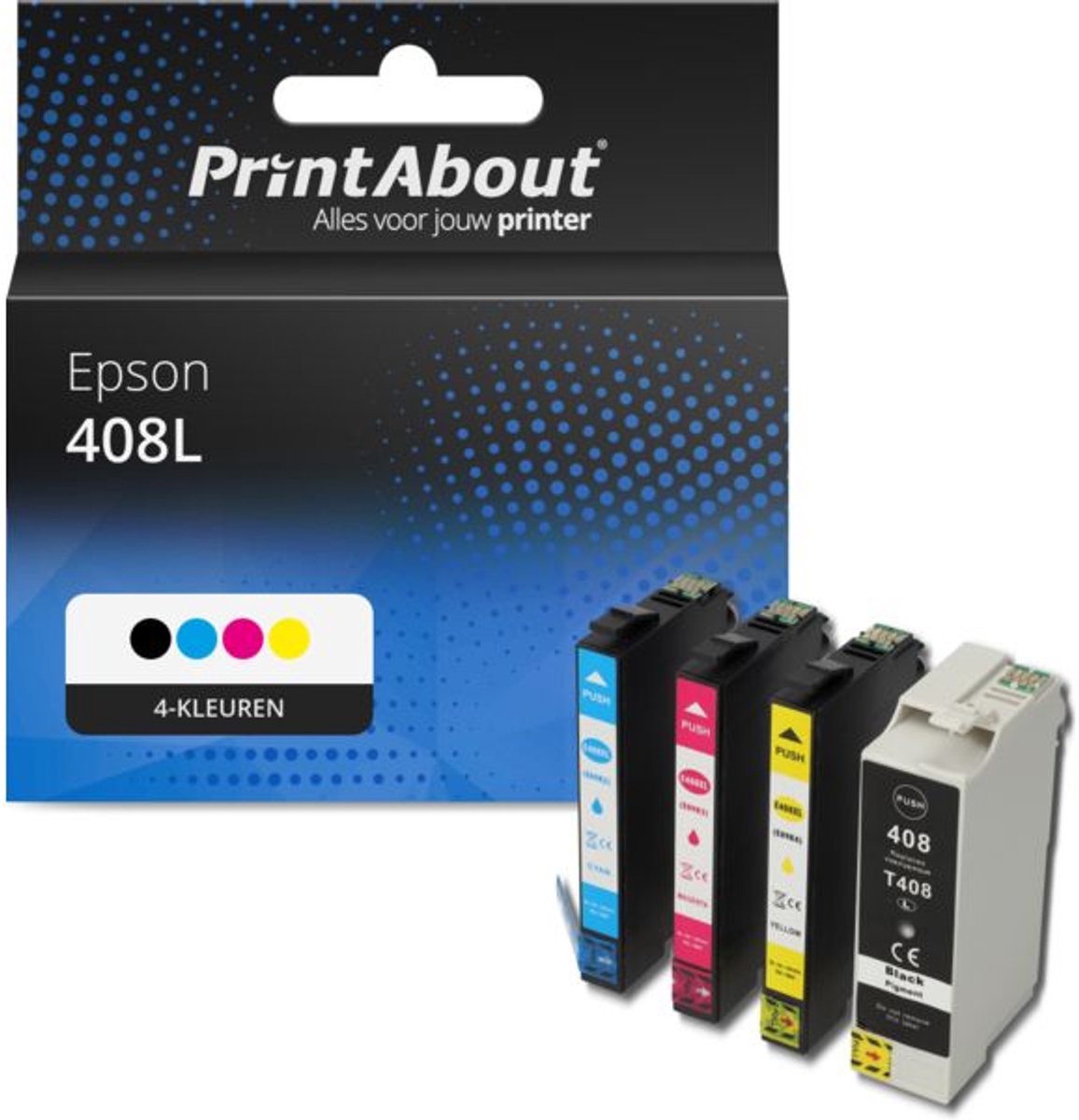 PrintAbout huismerk Inktcartridge 408L (C13T09K41/42/43/44010) 4-kleuren Multipack Hoge capaciteit geschikt voor Epson