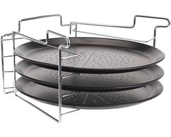 Pizza bakset - 4 delig - 32 x 32 x 25 cm - RVS - non stick pizzaplaten - pizza bakken set