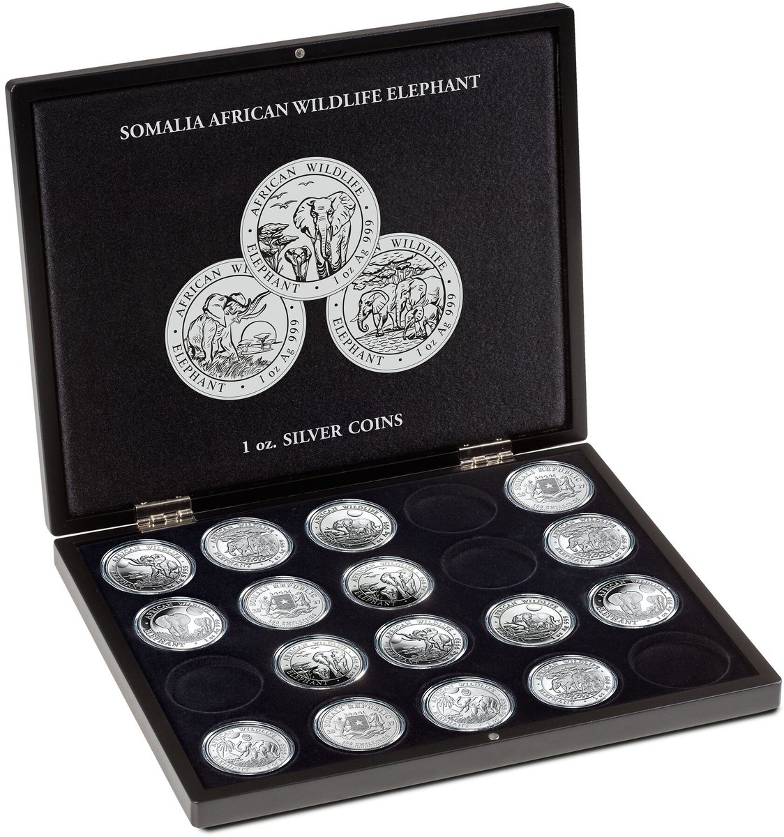 Presentatie cassette, Volterra Uno - voor Munten - Somalia African Elefant, 1 oz Silver in capsules (20 st.)