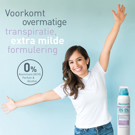 Deoleen 0% Aluminium - Deodorant Sensitive - 24 uur effectieve bescherming - 0% parfum & 0% alcohol - Dermatologisch getest - Anti-witte strepen - 150 ml