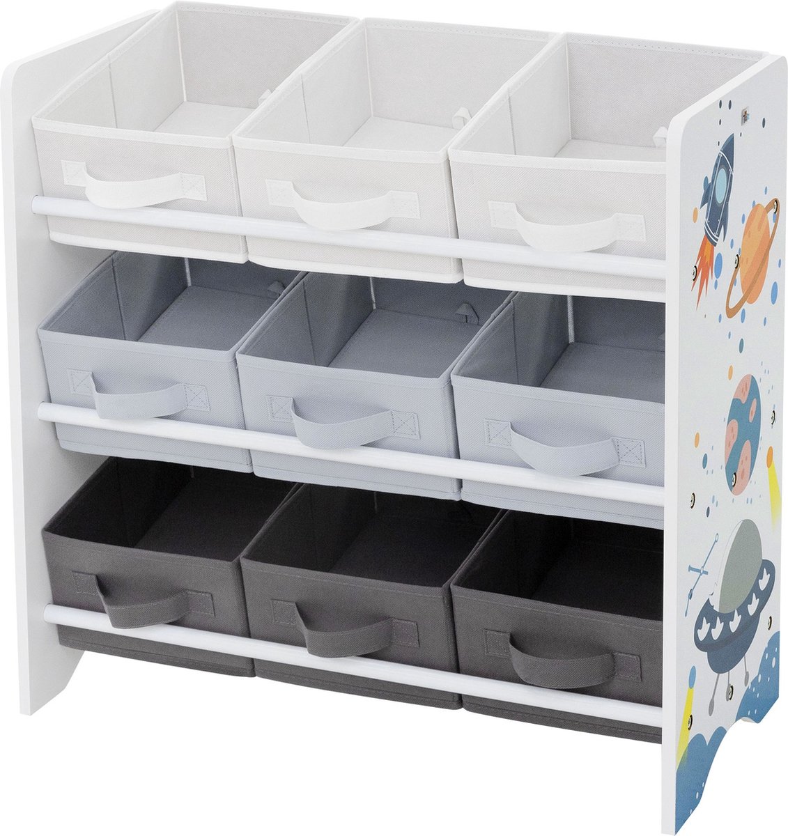 Kinderrek motief met 9 opbergdozen wit gemaakt van hout Joyz