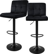 Bol.com Barkruk set van 2 zwart fluwelen bekleding met rugleuning en voetensteun in hoogte verstelbaar 63-83cm ML-Design aanbieding