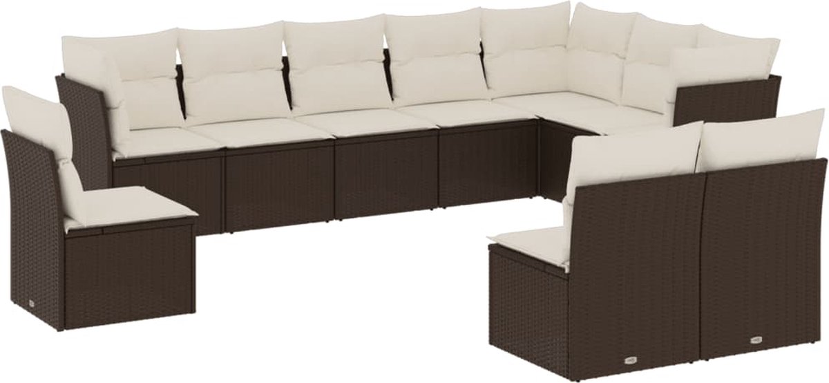 The Living Store 10-delige Loungeset met kussens poly rattan bruin - Loungeset - Tuinset - Lounge Set - Buitendecoratie - Tuinmeubels