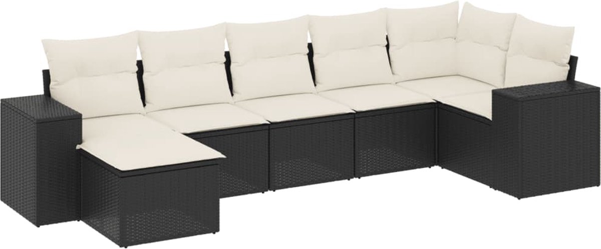The Living Store 7-delige Loungeset met kussens poly rattan zwart - Loungeset - Tuinmeubels - Lounge Set - Outdoor Furniture - Zwarte Loungebank