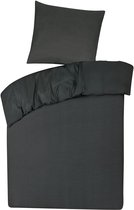 Housse de couette avec fermeture éclair - 100% coton - 2 pièces 140x200 + 2 pièces taie d'oreiller 80x80 - anthracite