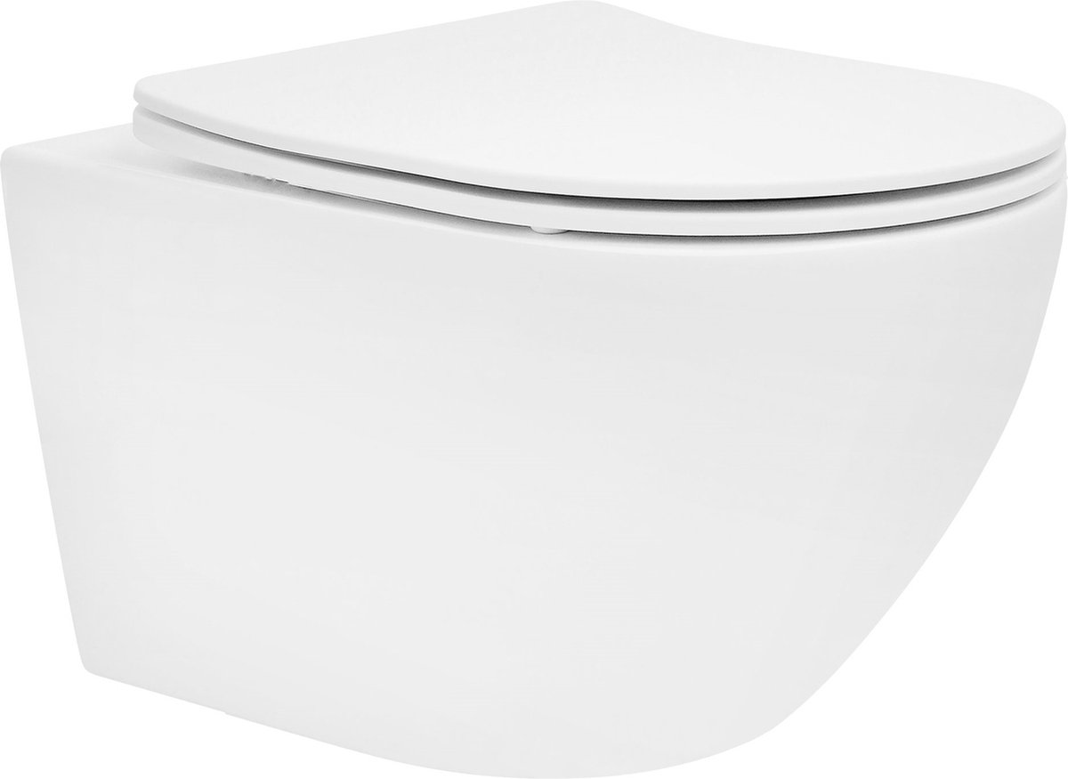 Wandcloset keramisch toilet Wit mat 54cm lang Randloos met soft-close Luxebath