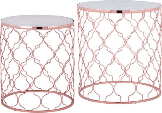 WOMO-DESIGN set de 2 tables d'appoint blanc, Ø 40/45 cm, métal et marbre