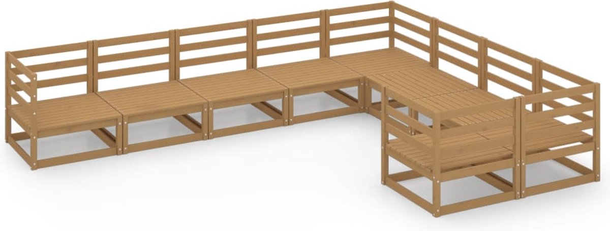 The Living Store 9-delige Loungeset massief grenenhout - Tuinmeubles - Lounge Set - Houten Tuinstoel - Buitendecor - Outdoor Furniture
