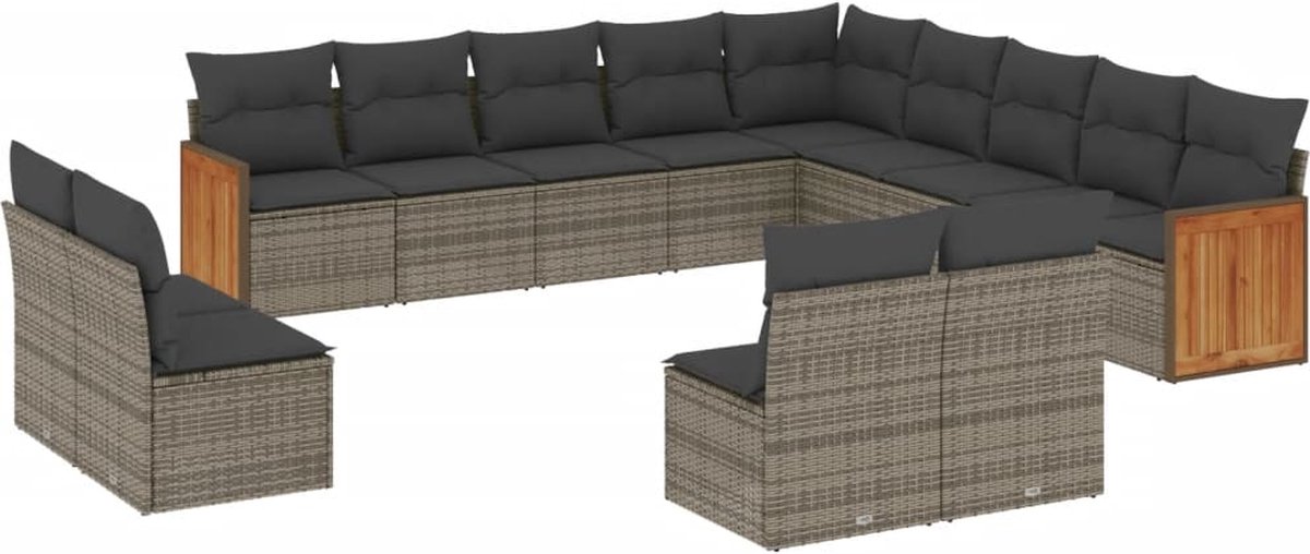The Living Store 13-delige Loungeset met kussens poly rattan grijs - Loungeset - Tuinset - Lounge - Buitendecoratie - Garden Furniture