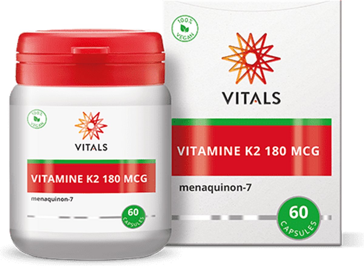 Goedkoopste Vitals Vitamine K2 180 mcg - 60 capsules. Hoge dosering in de superieure vorm van menaquinon-7 (MK-7