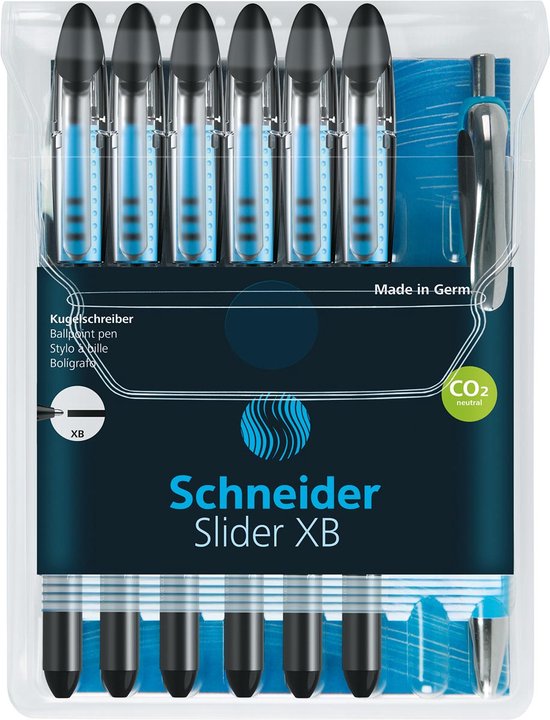 Schneider balpen - Slider Basic - penpunt XB - zwart - 6 stuks + 1x slider Rave gratis - S-151276
