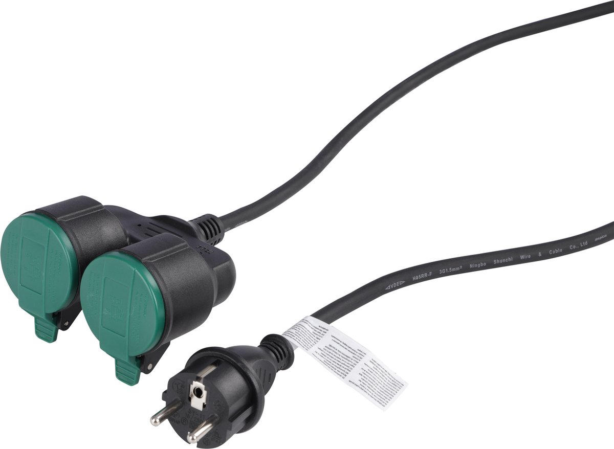 Q-Link verlengkabel - 2 x randaarde - spatwaterdicht (ip44) - 3 x 1.5 mmâ² - 5 m - rubber - zwart