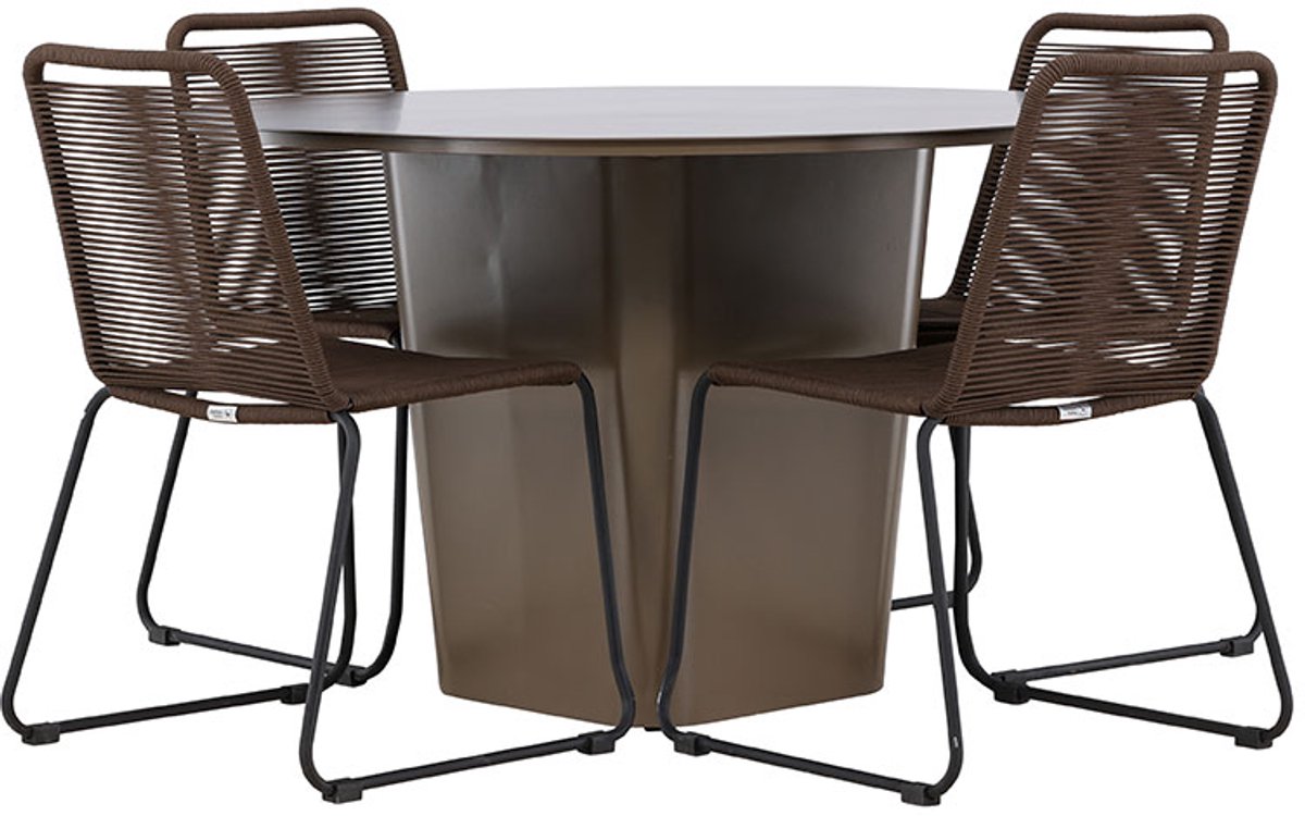 Bruine tuinmeubelset: eettafel en 4 stoelen van SantaFeLindos.
