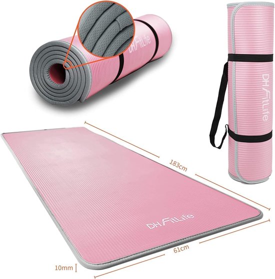 DH FitLife Trainingsmat, fitnessmat, sportmat, 183 x 61 x 1 cm, extra scheurvast, yogamat, antislip en dik, trainingsmat (roze) van DH FitLife — afbeelding 5