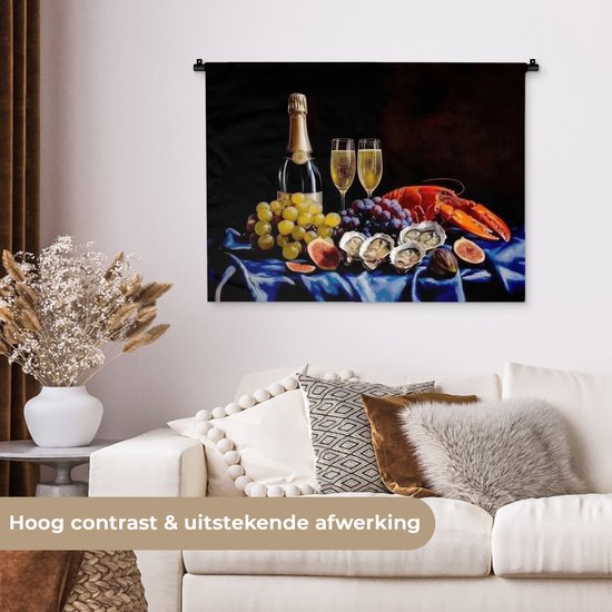 Tapisserie murale 90x67,5 cm - Toile murale Champagne - Luxe - Huîtres - Tapisserie - Tapisseries