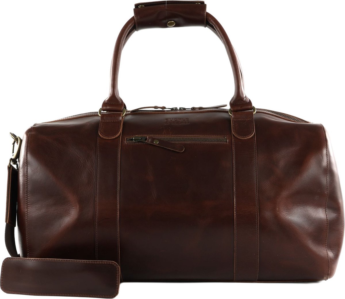 BUCKLE & SEAM Leren Reistas Willow New Stripes Weekender Brown Donkerbruin