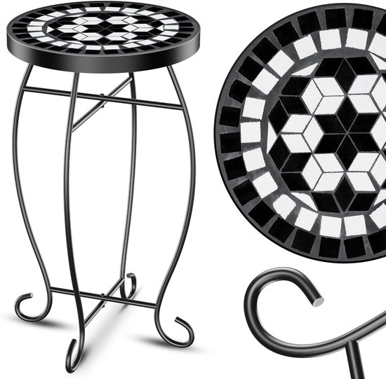 KESSER® Table Mosaïque Tables de bistrot Tabouret Fleur Ronde 60 x 34 cm Table d'Appoint Mosaïque en Métal Tables de Tables de balcon Table de Patio Balcon Pierre Mosaïque Table de Jardin Intérieur Extérieur