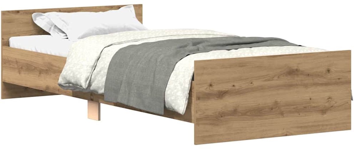 VidaXL Cadre De Lit En Métal Couleur Chêne Foncé - 193x201 Cm - Avec Sommier à Lattes - Sans Matelas