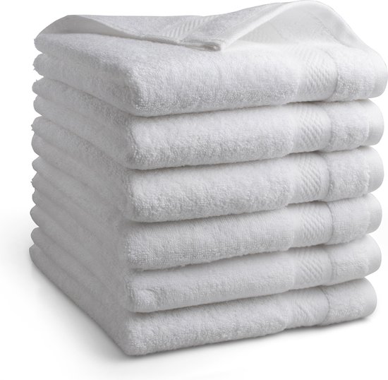 DoubleDry Hotel Handdoeken 50 x 100 cm – Set van 6 – 100% Katoen 500 g/m2 – Zacht & Absorberend - Wit