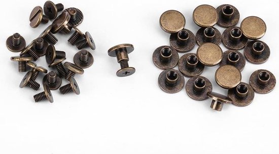 QUARKZMAN 30er Pack Messing Chicago Schrauben, 22x10mm Flachkopf Schraube Rückenbindung Nagel Niete Befestigung für DIY Lederhandwerk Gürtelriemen