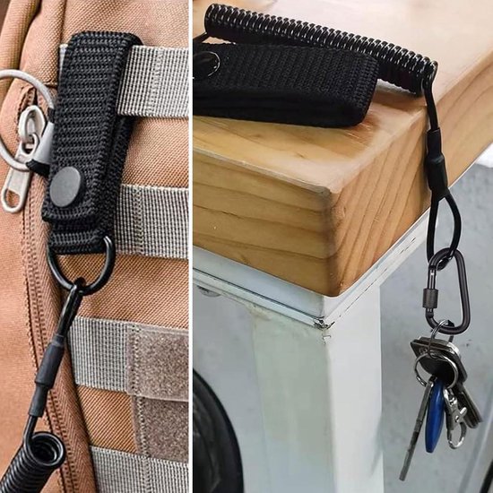 Bangbobi Tactical Lanyard, Elastische Spiralkabel mit 2 Karabiner – Halterung für Polizei Ausrüstung, Schlüsselanhänger, Taschenlampe Holster, Stauschlauch & Schlüsselband (Schwarz