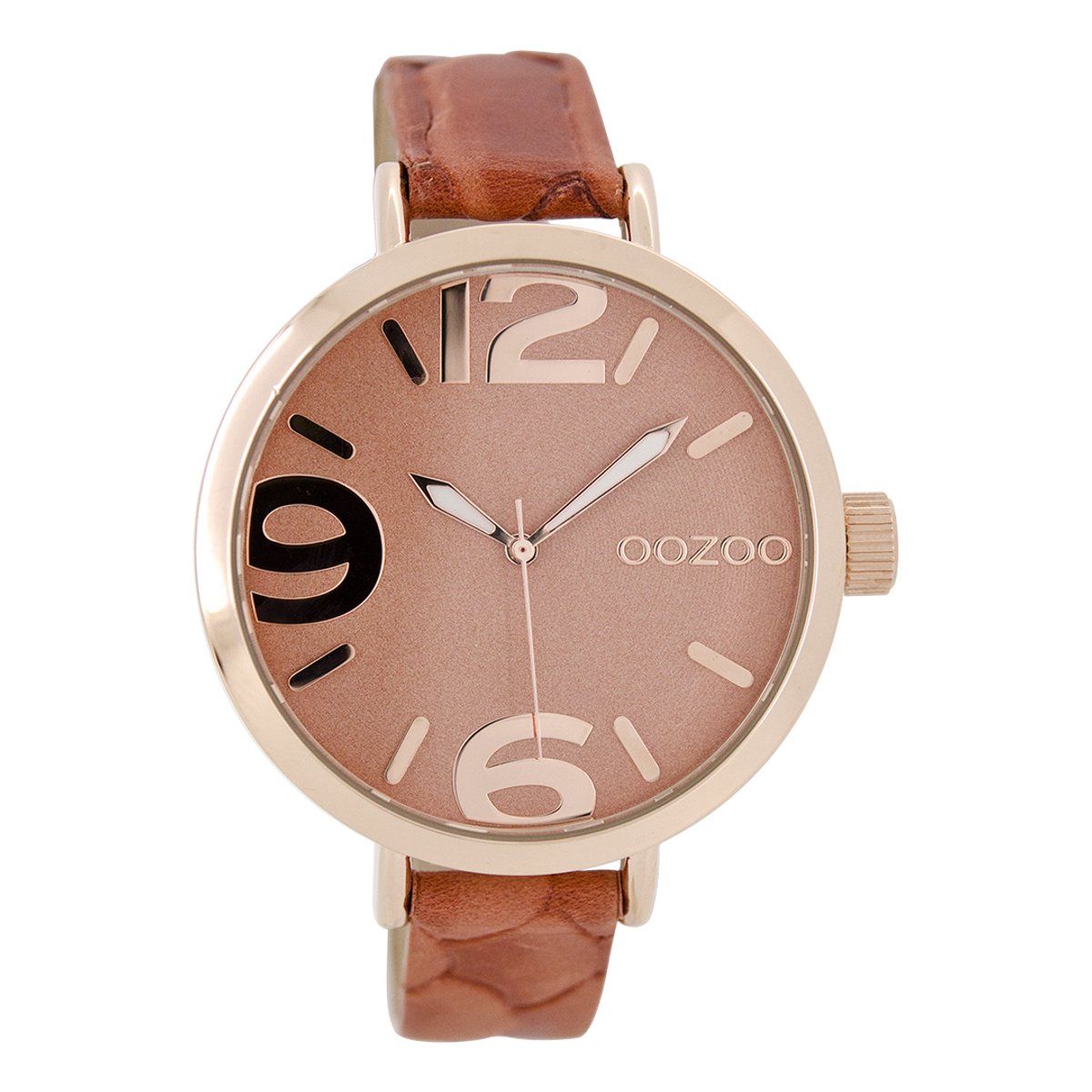 OOZOO Timepieces - Rosé goudkleurige horloge met koraalkleurige leren band - C7152
