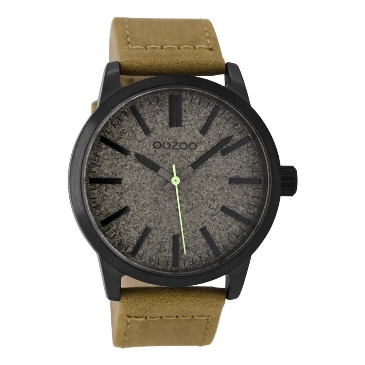 OOZOO Timepieces - Zwarte horloge met camel leren band - C9067