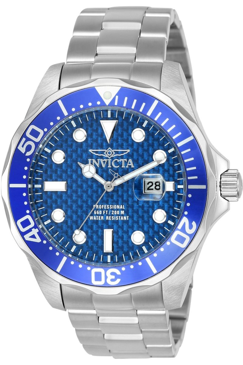 Invicta Pro Diver 12563 Heren Horloge - Waterdicht - Analoog - Quartz Uurwerk - Roestvrij Staal met blauwe Wijzerplaat - 47mm
