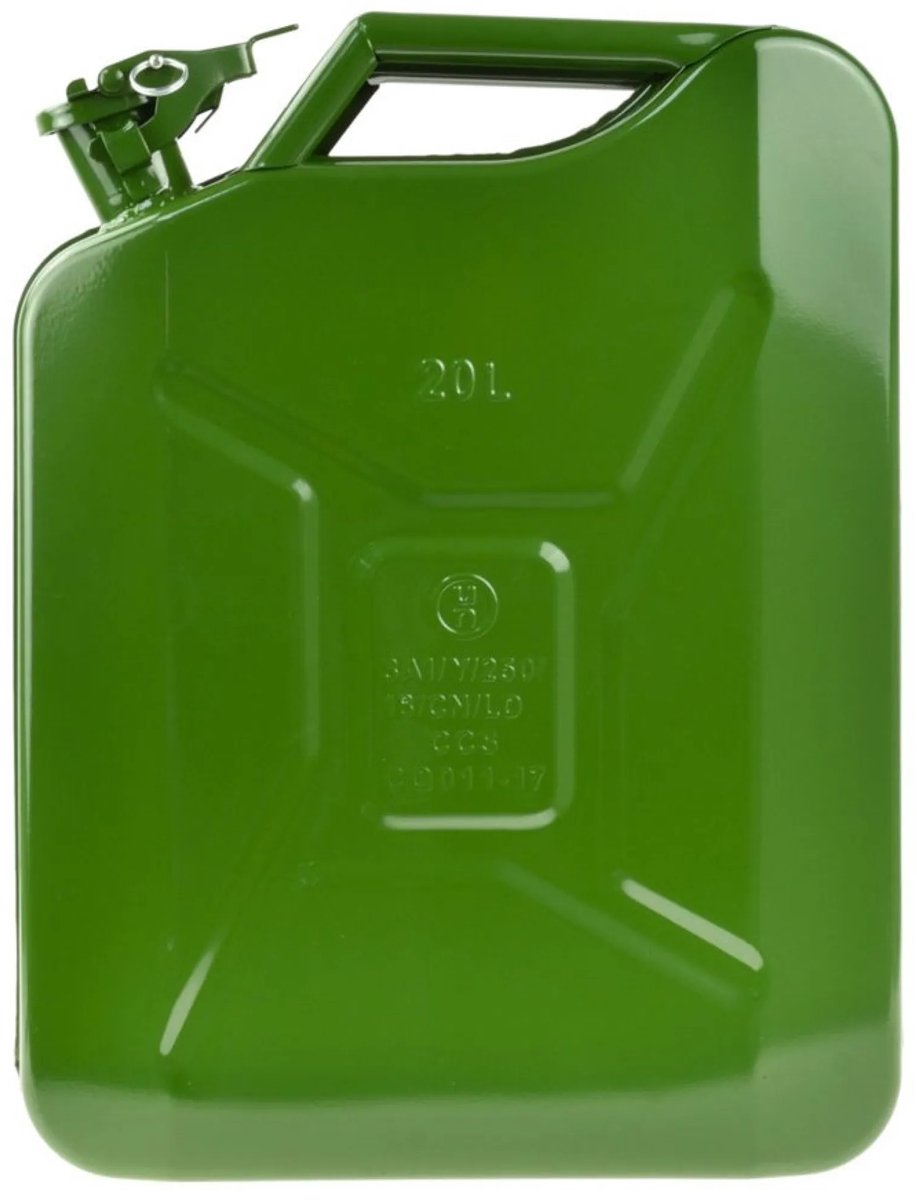 GEKO Verticale metalen jerrycan - 20L - olijfgroen - robuust staal - veilige sluiting
