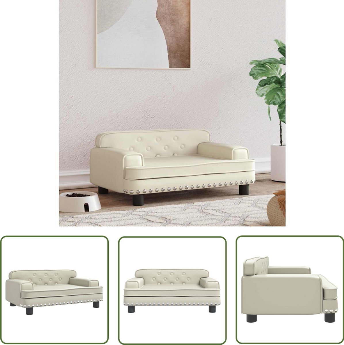 vidaXL Hond Bed – Hond Mand – Hondenmand 70x45x30 cm kunstleer crèmekleurig – Hondenkussen – Kunst Leer – Crème Kleur