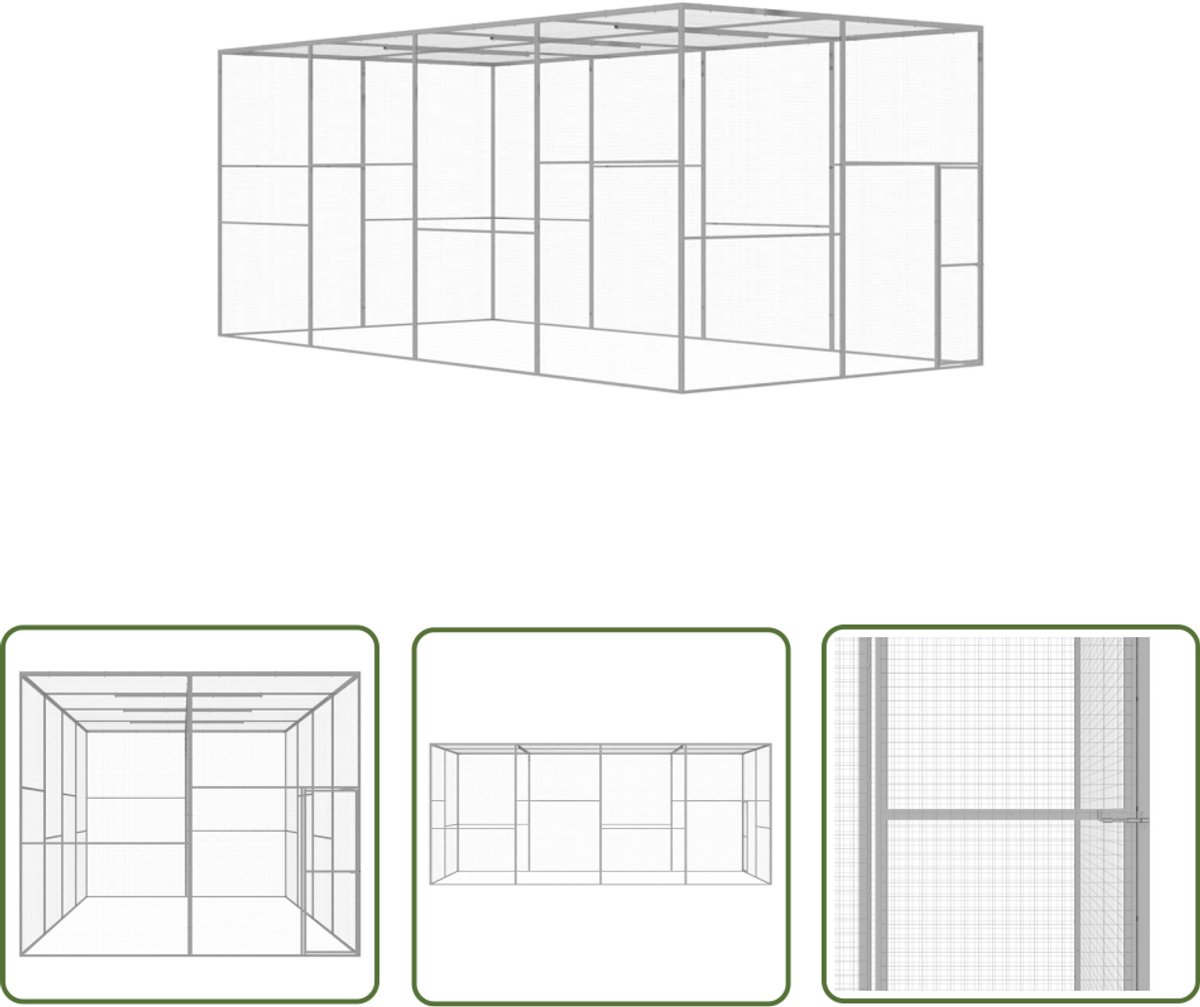 The Living Store Kattenkooi 6x3x2,5 m gegalvaniseerd staal – Kattenkooi – Katten Verblijf – Staalkooi – Buitenaansluiting – Veiligheids Kooi