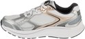 Witte Skechers Go Run dames sneaker met zilveren en koperkleurige accenten, zijaanzicht.